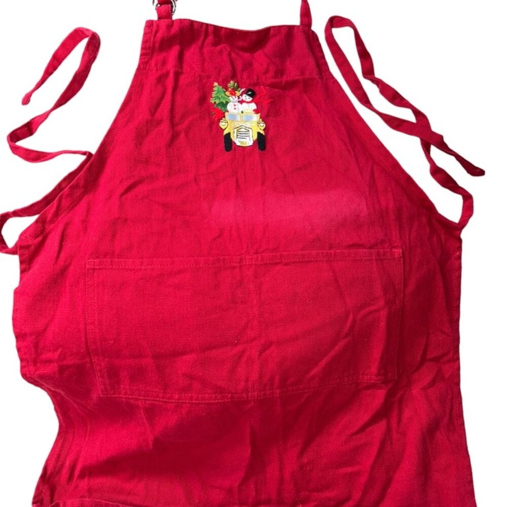 williams sonoma embroidered snowman couple Christmas Holiday kitchen apr…